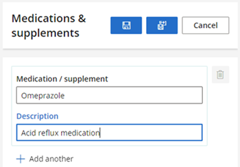 Medications and supplements form in the clinical record.