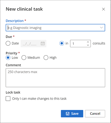 Add a new clinical task to the clinical record.