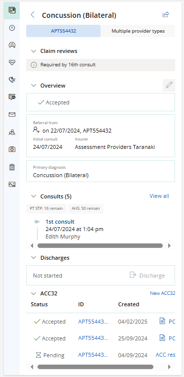 Options available from the Conditions tab of the Clinical record.