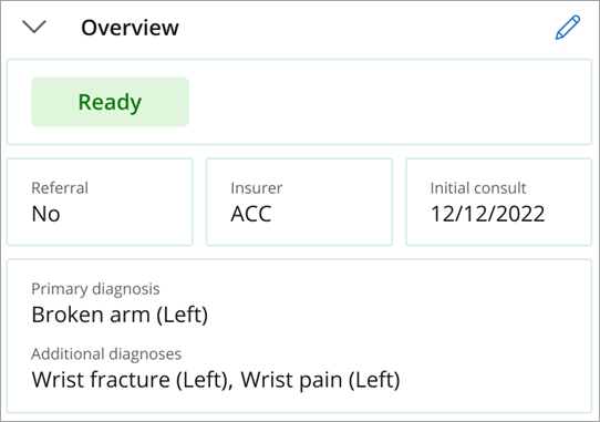 Primary and additional diagnoses information from the Conditions tab of the Patient tree.