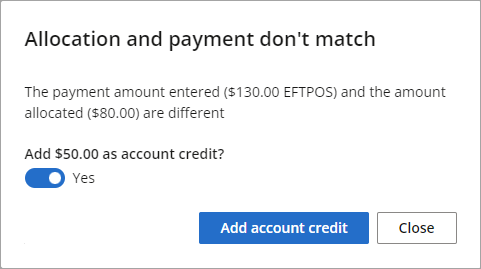 Allocation and payment don't match warning