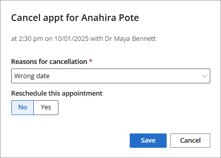 Select a cancellation reason in the cancellation reasons screen.