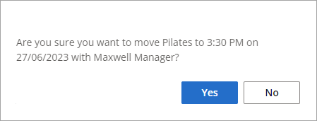 The alert message that appears when attempting to move an appointment.