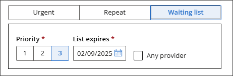 When adding patients to the waiting list, add a priority, the date that the list expires, and indicate if they are willing to see any provider.