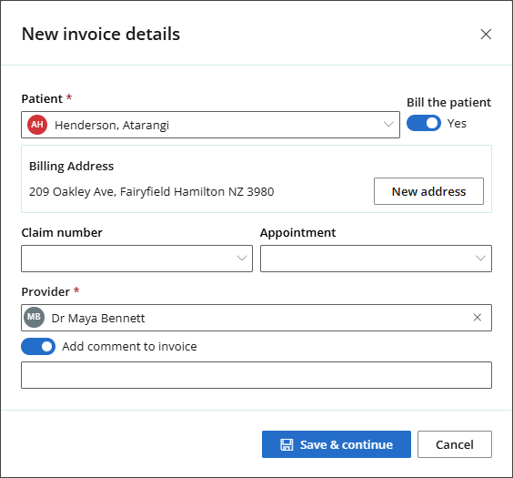 The new invoice billing details screen.