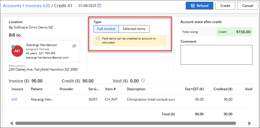 Refund or credit a paid invoice