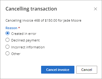 Transaction cancellation reason