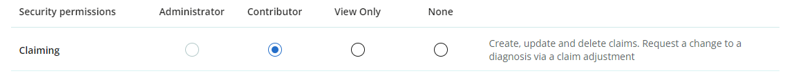 Select the Contributor role for the Claiming permission.