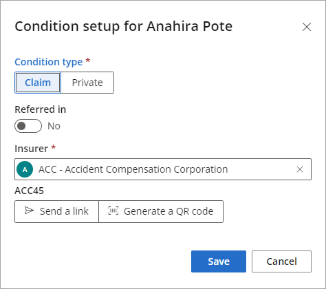 Condition setup options.