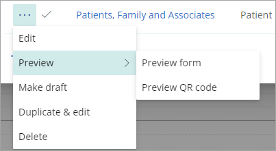 Menu options for Online forms