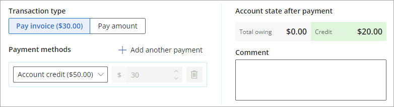 Pay an owing invoice with account credit