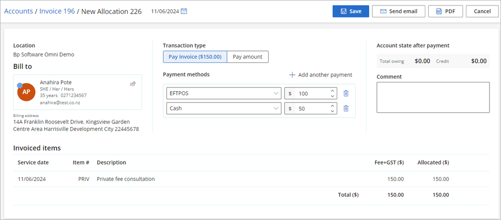 The payment screen.