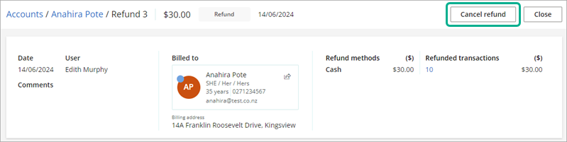 Refund screen