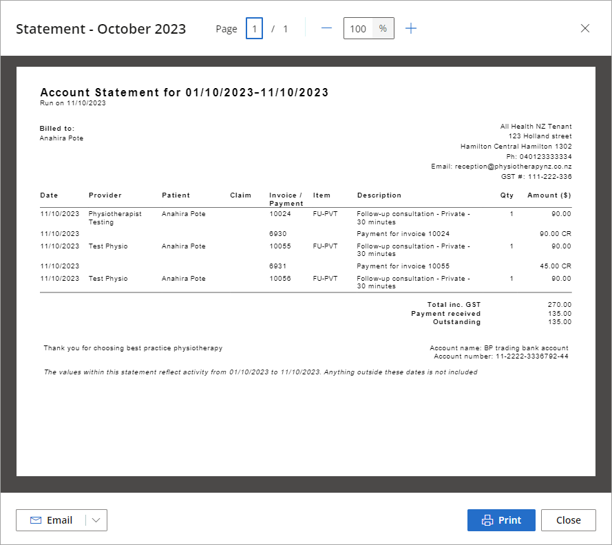 Account statement template