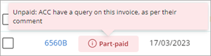 Unpaid invoice with ACC query