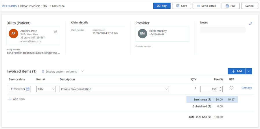 The invoice screen.