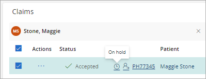 On hold icon in ACC Claims screen.