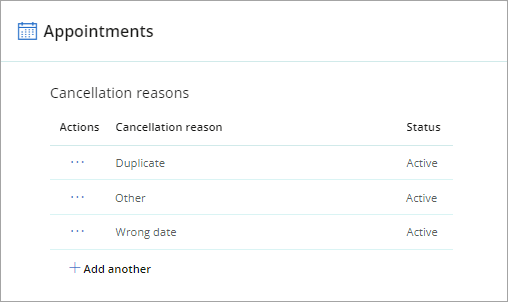 Appointment cancellation reasons from the practices and locations menu.