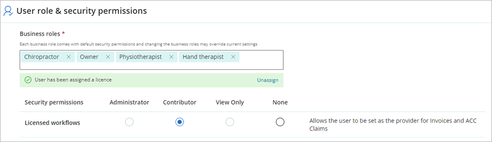 Contributor role for licensing