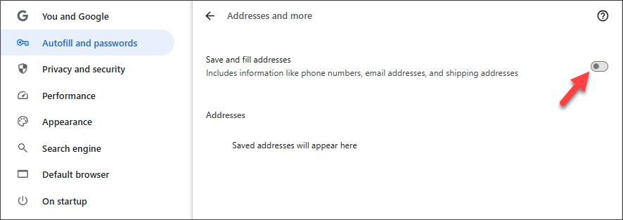 Toggle off autofill for address details