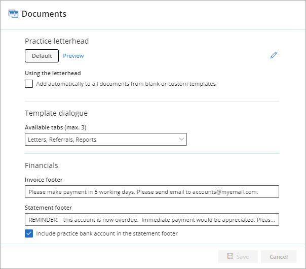 Set document preferences for your clinic.