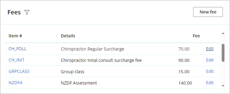 Click the Edit link for the fee you would like to update.