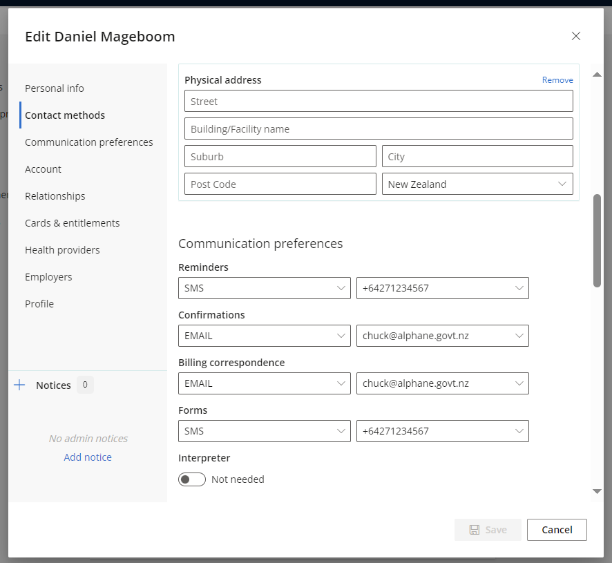 Patient communication preferences are set when editing patient details.