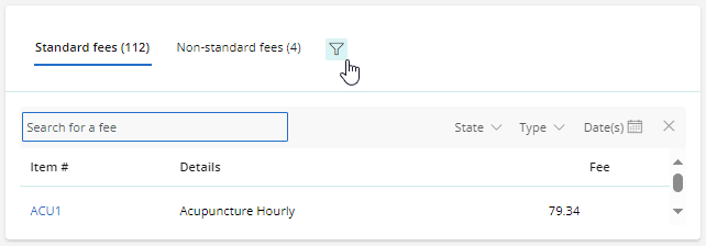 You can search for ACC fees by number or description.