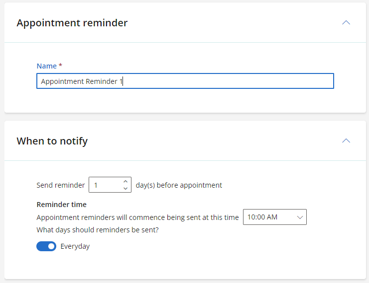 New appointment reminder settings.