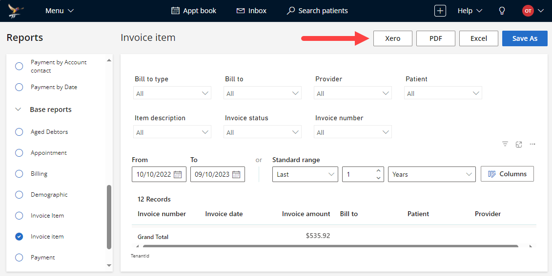 Export report results to Xero