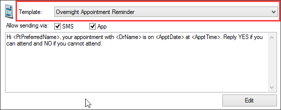 Select Appointment Reminder template