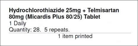 An example of a prescription with two active ingredients, with the brand listed