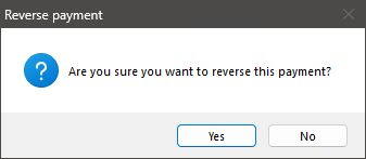 Example reverse payment prompt 'Are you sure you want to reverse this payment?'