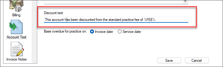 Add discount text to be printed on invoice