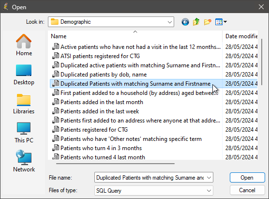Supplied duplicate patient queries
