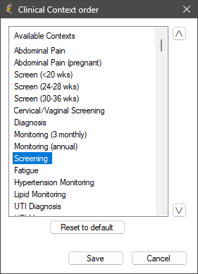 Modify clinical context order
