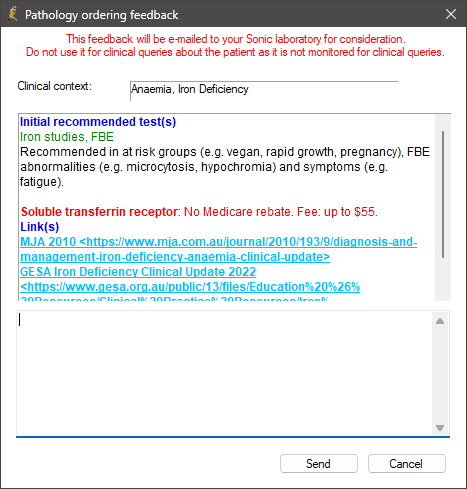 Example of guidance feedback form for data entry