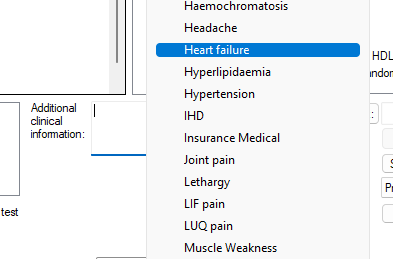 Example of right-clicking in additional clinical information