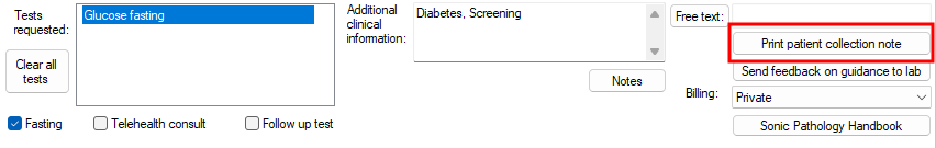 Button to print collection notes
