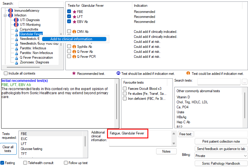 Example of the right-click option to add a context to clinical information