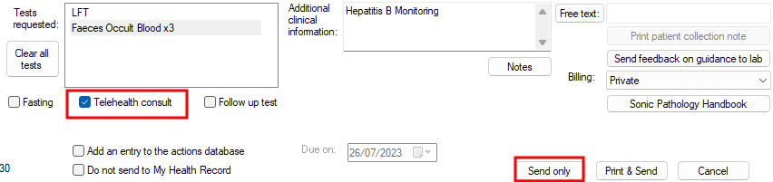 Choose Telehealth consult to send without printing