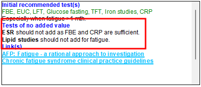 Example of Tests of no added value in context information box