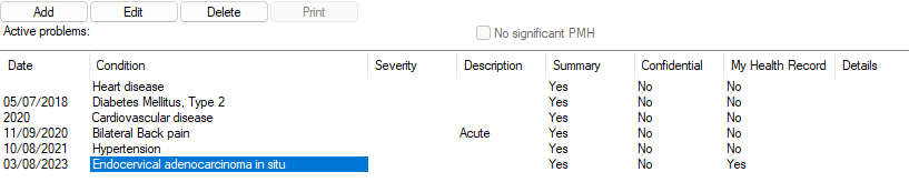 Example of gynaecological past history