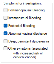 Gynae history and examination inserted into CST request