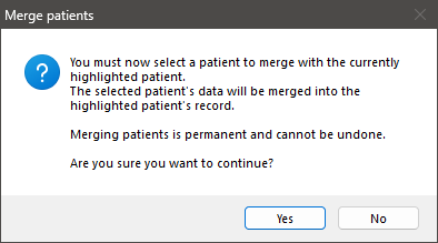 Merge Patients warning prompt.