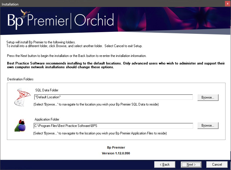 Orchid ISO Install SQL Data Folders