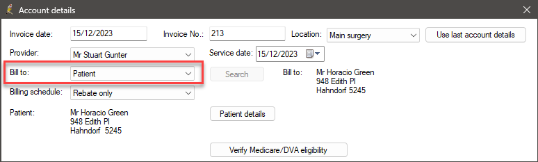 Bill to for patient claiming