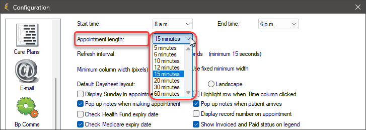 Set the appointment book default appointment length