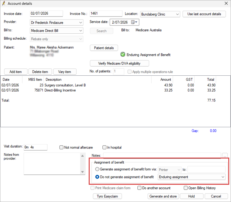 Enduring AoB in the Account details screen.