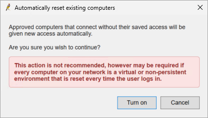 Automatically reset existing computers warning